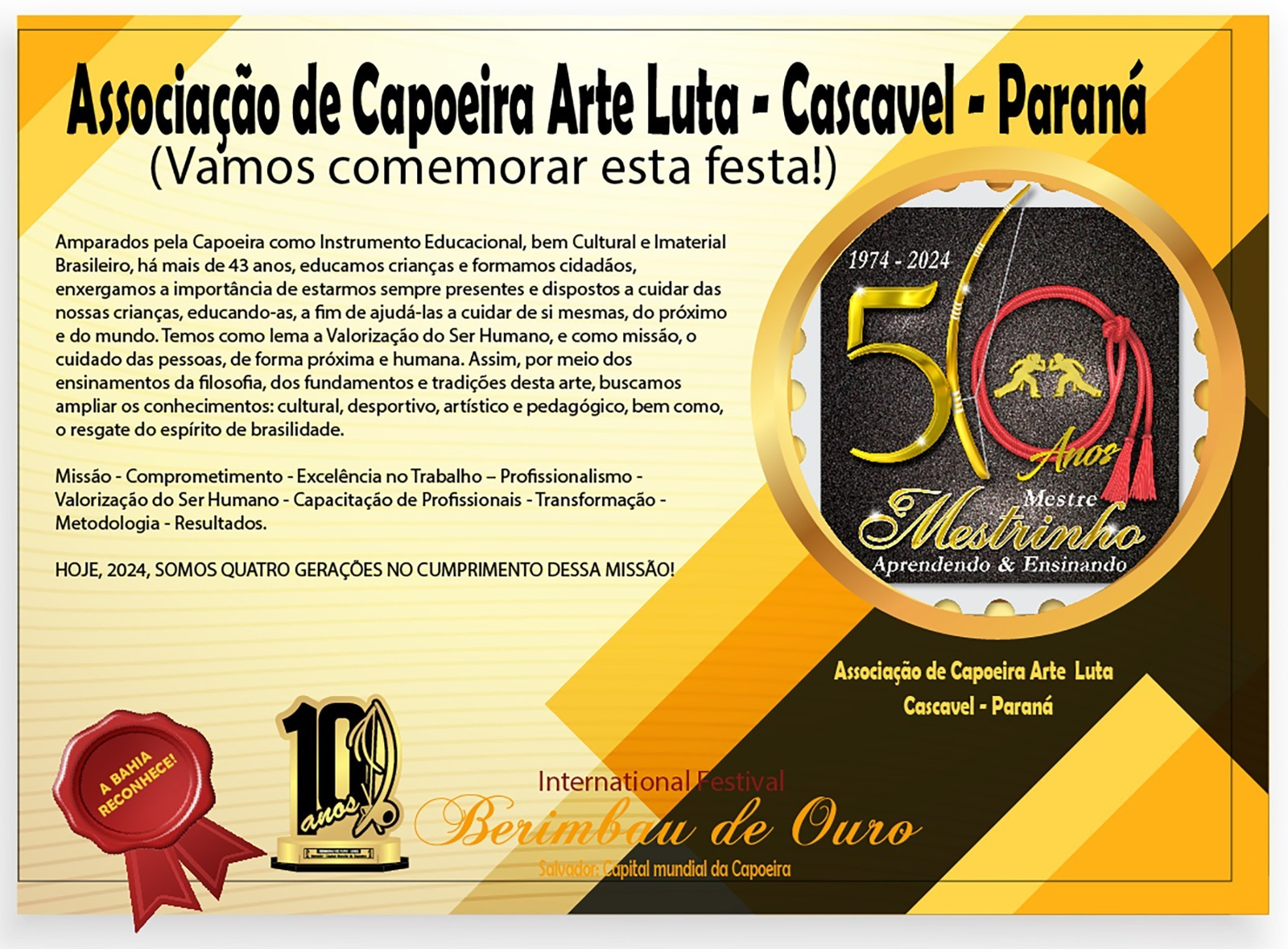 Material comemorativo do festival Berimbau de Ouro